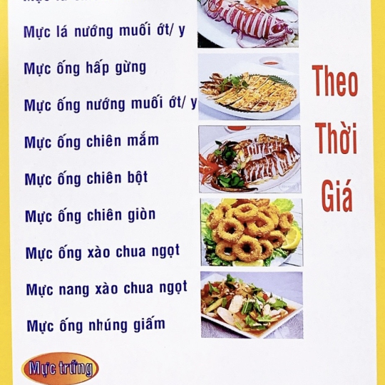 menu chi tiết các món mực