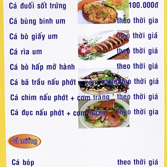 menu chi tiết về các món cá 
