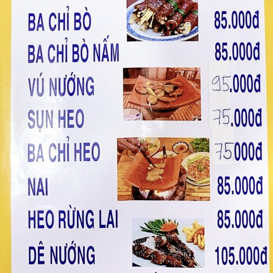 menu các món nướng ngói 