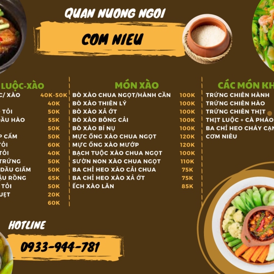 Menu các món rau